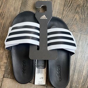Brand New Adidas Black & White Slides Size Mens 6 or Womens 7